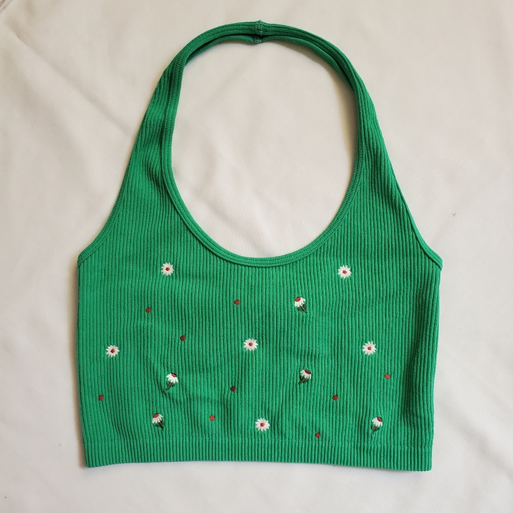 Zara Cropped Embroidered Halter Top